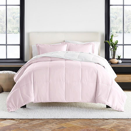 Casual Comfort Solid Reversible Lightweight Down Alternative Comforter Set, One Size, Pink