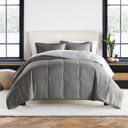 Casual Comfort Solid Reversible Lightweight Down Alternative Comforter Set, One Size, Gray