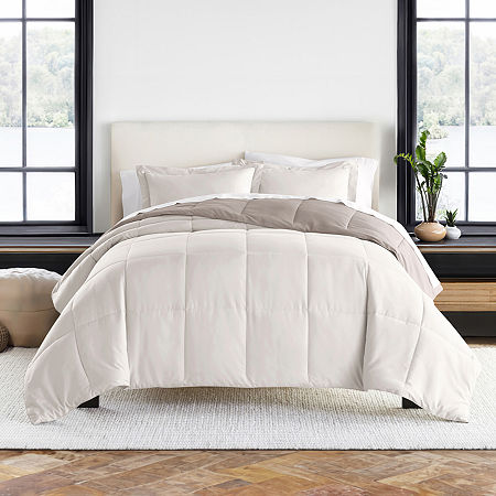 Casual Comfort Solid Reversible Lightweight Down Alternative Comforter Set, One Size, Beige