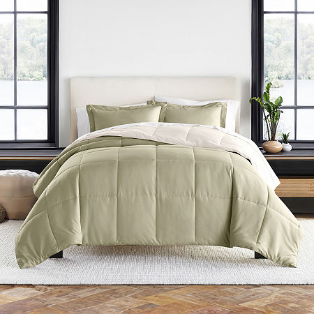 Casual Comfort Solid Reversible Lightweight Down Alternative Comforter Set, One Size, Green