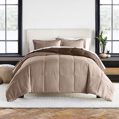 Casual Comfort Solid Reversible Lightweight Down Alternative Comforter Set, One Size, Brown