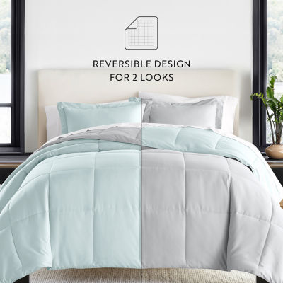 Casual Comfort Solid Reversible Lightweight Down Alternative Comforter Set