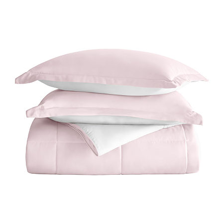 Casual Comfort Solid Reversible Lightweight Down Alternative Comforter Set, One Size, Pink