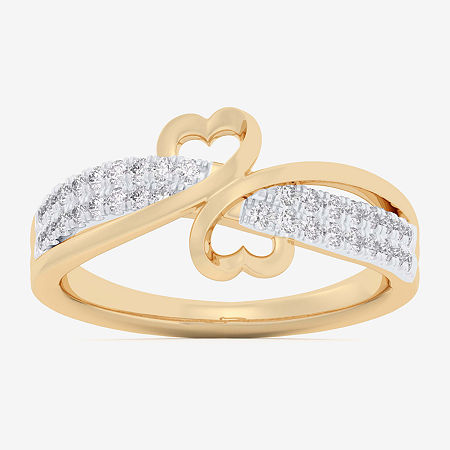 (G-H / Si1-Si2) Womens 1/5 CT. Lab Grown White Diamond 10K Gold Heart Bypass Cocktail Ring, 7