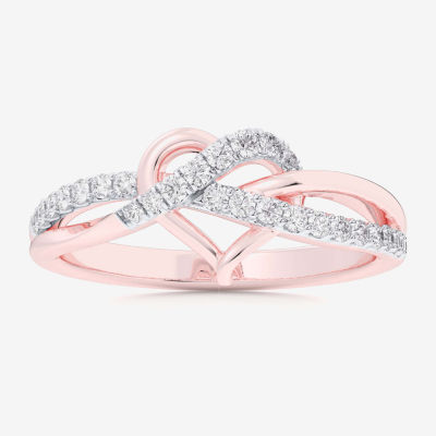 G-H / Si1-Si2) Womens 1/ CT. T.W. Lab Grown White Diamond 10K Rose Gold Heart Bypass Cocktail Ring