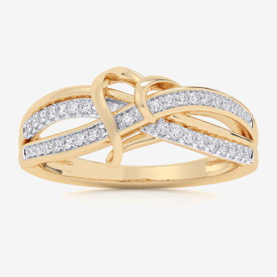 (G-H / Si1-Si2) Womens 1/6 CT. T.W. Lab Grown White Diamond 10K Gold Heart Bypass  Cocktail Ring