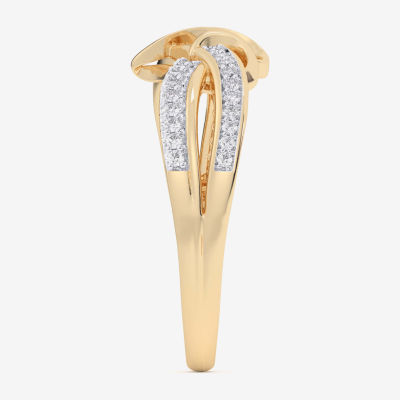 (G-H / Si1-Si2) Womens 1/6 CT. T.W. Lab Grown White Diamond 10K Gold Heart Bypass  Cocktail Ring