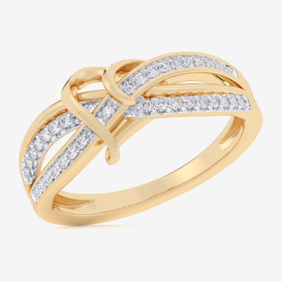 (G-H / Si1-Si2) Womens 1/6 CT. T.W. Lab Grown White Diamond 10K Gold Heart Bypass  Cocktail Ring