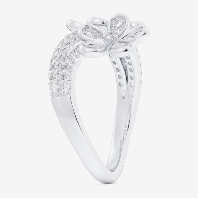 G-H / Si1-Si2) Womens 1/3 CT. T.W. Lab Grown White Diamond 10K Gold Flower Bypass Cocktail Ring