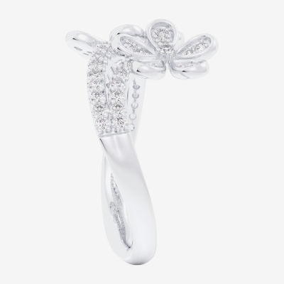 G-H / Si1-Si2) Womens 1/3 CT. T.W. Lab Grown White Diamond 10K Gold Flower Bypass Cocktail Ring