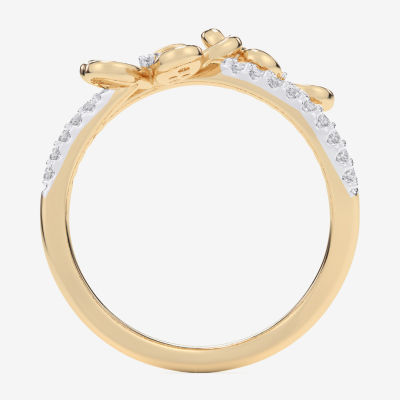 (G-H / Si1-Si2) Womens 1/3 CT. T.W. Lab Grown White Diamond 10K Gold Flower Bypass  Cocktail Ring