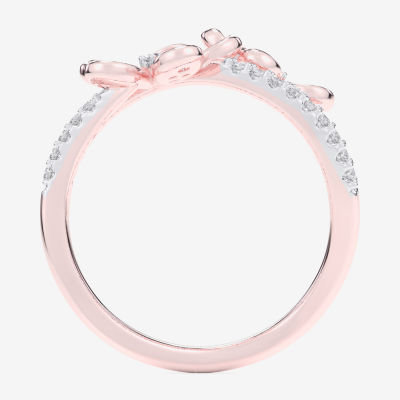 (G-H / Si1-Si2) Womens 1/3 CT. T.W. Lab Grown White Diamond 10K Rose Gold Flower Bypass  Cocktail Ring