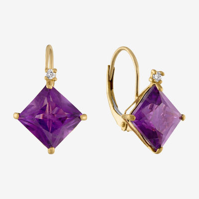 Diamond Accent Gemstone 10K Gold Diamond-shaped Drop Earrings
