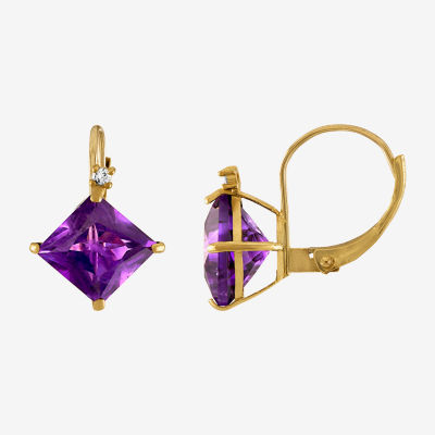 Diamond Accent Gemstone 10K Gold Diamond-shaped Drop Earrings