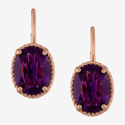 Genuine Gemstone 14K Gold Over Silver Oval Drop Earrings