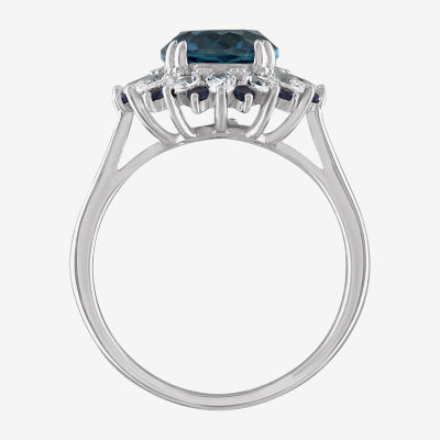 Womens Genuine Blue Topaz Sterling Silver Oval Cocktail Ring