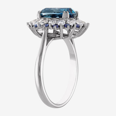 Womens Genuine Blue Topaz Sterling Silver Oval Cocktail Ring