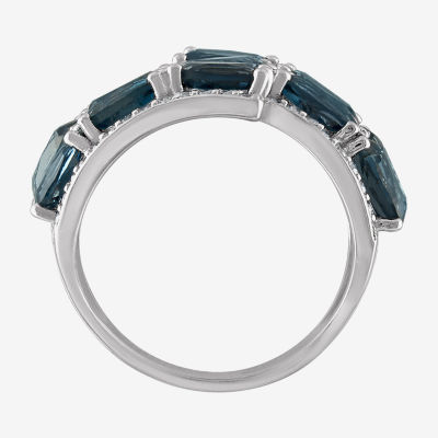 Womens Genuine Blue Topaz Sterling Silver Bypass  Cocktail Ring