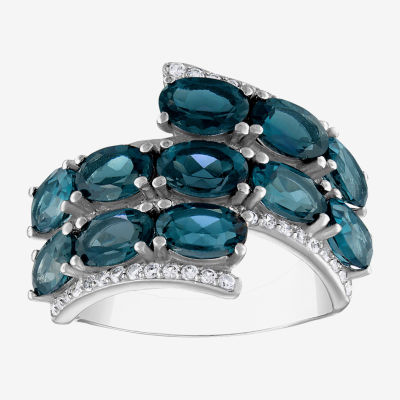 Womens Genuine Blue Topaz Sterling Silver Bypass  Cocktail Ring