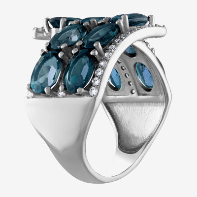 Womens Genuine Blue Topaz Sterling Silver Bypass  Cocktail Ring