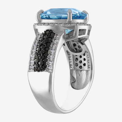 Womens Genuine Blue Topaz Sterling Silver Oval Halo Cocktail Ring