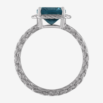 Womens Genuine Blue Topaz Sterling Silver Cushion Cocktail Ring