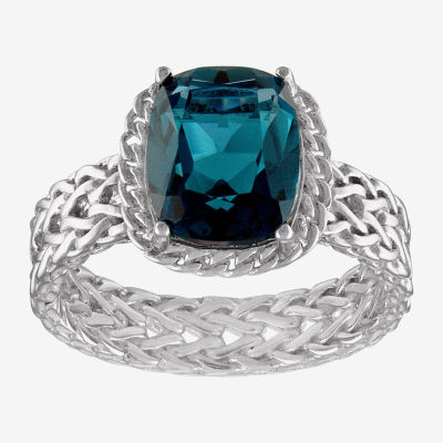 Womens Genuine Blue Topaz Sterling Silver Cushion Cocktail Ring