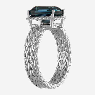 Womens Genuine Blue Topaz Sterling Silver Cushion Cocktail Ring