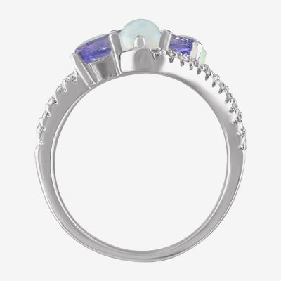 Womens Genuine White Opal Sterling Silver Cocktail Ring
