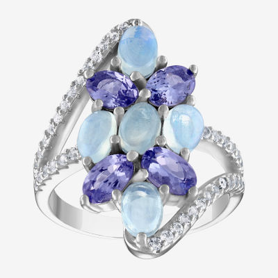 Womens Genuine White Opal Sterling Silver Cocktail Ring