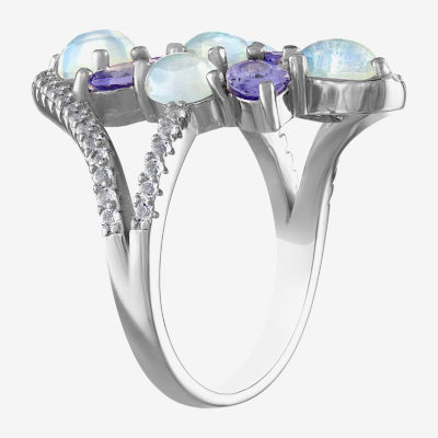 Womens Genuine White Opal Sterling Silver Cocktail Ring