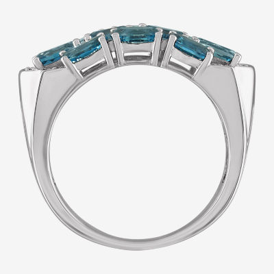 Womens Diamond Accent Genuine Blue Topaz Sterling Silver Cocktail Ring