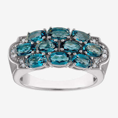 Womens Diamond Accent Genuine Blue Topaz Sterling Silver Cocktail Ring