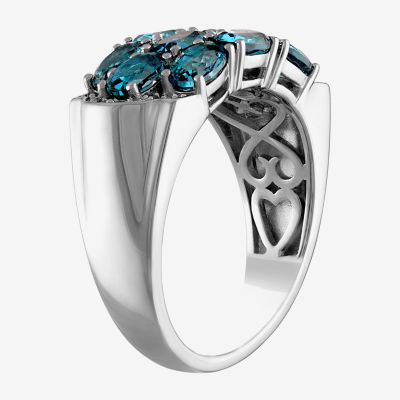 Womens Diamond Accent Genuine Blue Topaz Sterling Silver Cocktail Ring