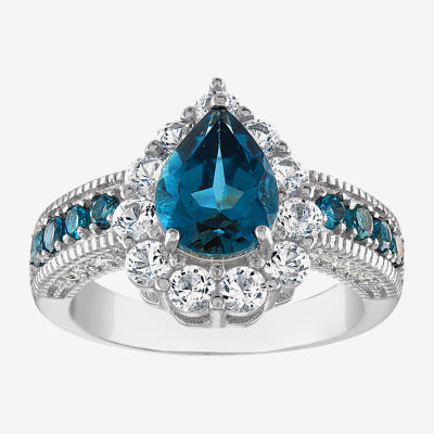 Womens Genuine Blue Topaz Sterling Silver Pear Cocktail Ring