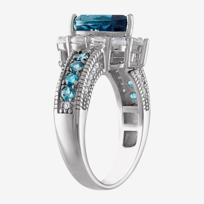 Womens Genuine Blue Topaz Sterling Silver Pear Cocktail Ring