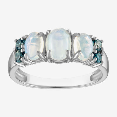 Womens Genuine White Opal Sterling Silver Oval 3-Stone Cocktail Ring