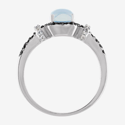 Womens Genuine White Opal Sterling Silver Cushion Halo Cocktail Ring