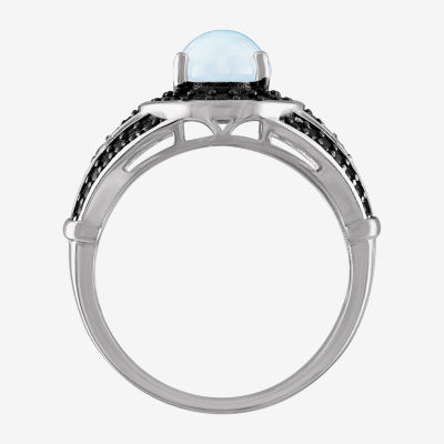 Womens Genuine White Opal Sterling Silver Oval Cocktail Ring