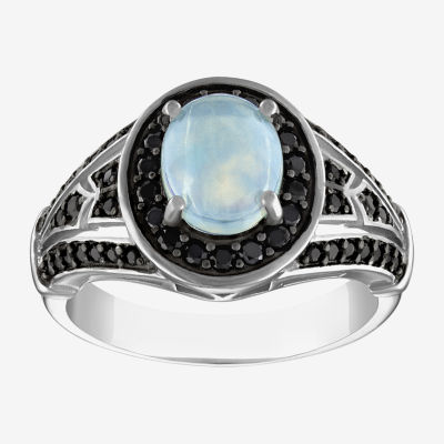 Womens Genuine White Opal Sterling Silver Oval Cocktail Ring