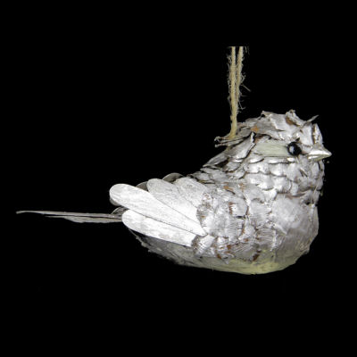 8'' Silver Glittered Pine Cone Bird Christmas Ornament