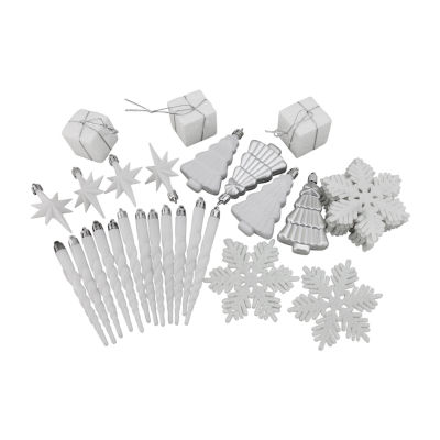125ct Winter White and Silver Shatterproof 4-Finish Christmas Ornaments 5.5'' (140mm)
