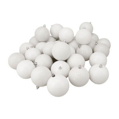 60ct Winter White Shatterproof 4-Finish Christmas Ball Ornaments 2.5'' (60mm)