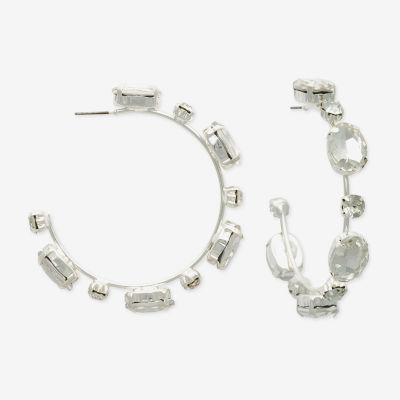 Bijoux Bar Silver Tone Womens Glass 60mm Hoop Earrings