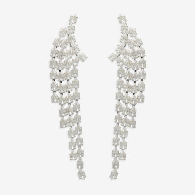 Bijoux Bar Silver Tone Womens Cubic Zirconia Drop Earrings