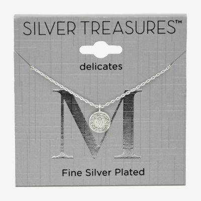 Silver Treasures Initial Crystal Pure Silver Over Brass 16 Inch Link Round Pendant Necklace