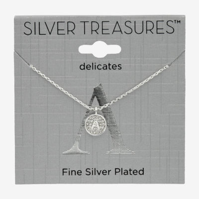 Silver Treasures Delicates Initial Crystal Pure Over Brass 16 Inch Link Round Pendant Necklace