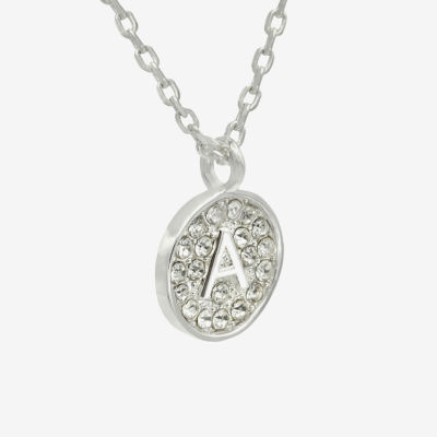 Silver Treasures Delicates Initial Crystal Pure Over Brass 16 Inch Link Round Pendant Necklace