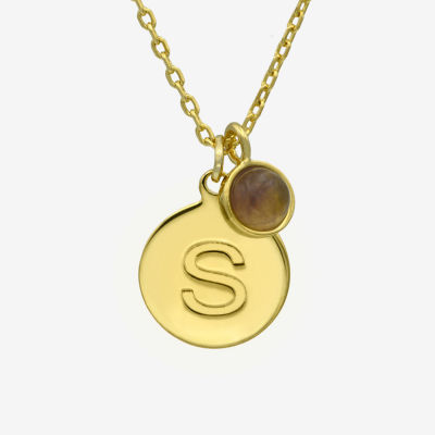 Silver Treasures Initial Amethyst 14K Gold Over Brass 16 Inch Link Round Pendant Necklace