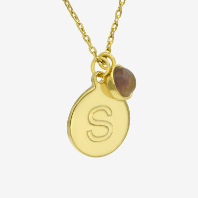 Silver Treasures Initial Amethyst 14K Gold Over Brass 16 Inch Link Round Pendant Necklace